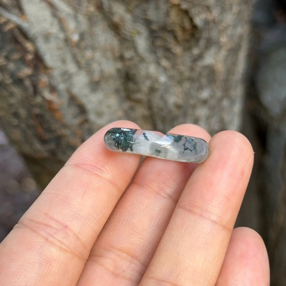Size‎ 10 translucent green moss agate band ring 0713